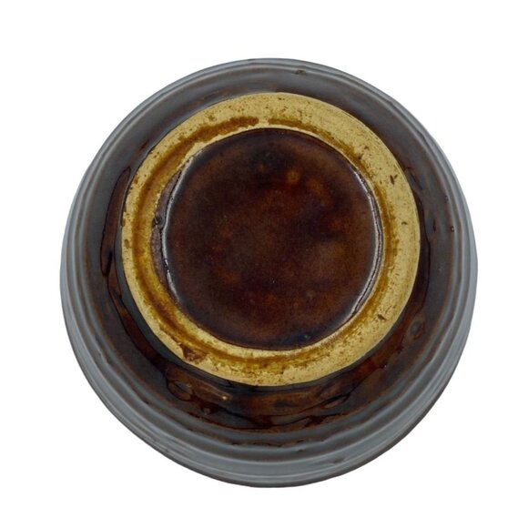 Vintage Brown Ceramic Bowl With Wavy Pattern Stripes Handmade Pottery Rice Tea C - Picture 6 of 6